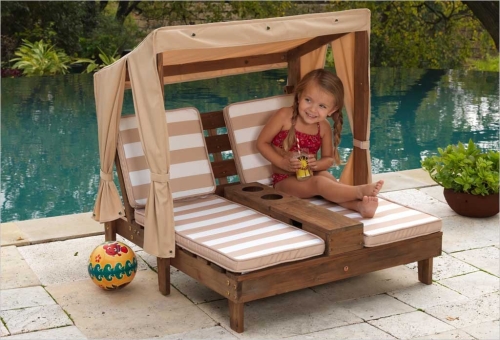 Kidkraft 2 person Outdoor Chair with Cup Holders Brown White