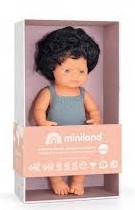 Miniland Baby doll curly black hair 38 cm