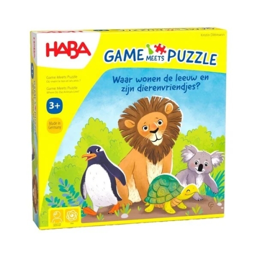 Haba game Game meets Puzzle Where do the Lion and his Animal friends live?